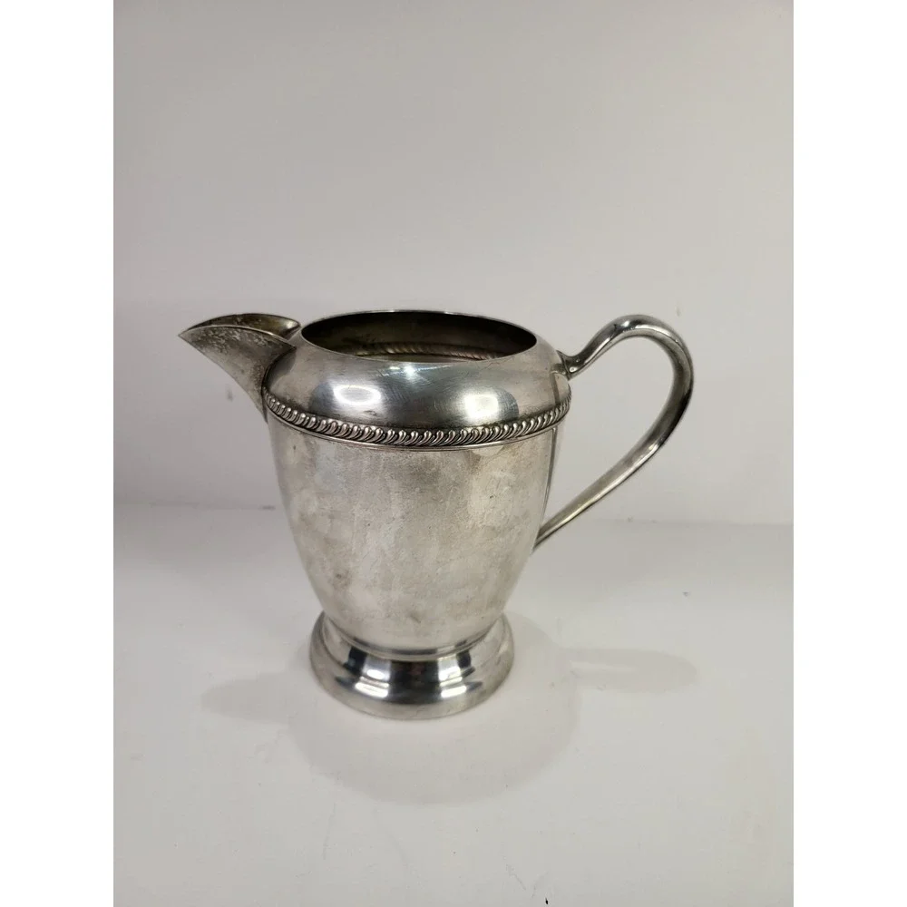 Vintage FB Rogers Silver Co Silver on Copper Pitcher 1807 Gadroon Trim 7in